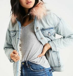 American Eagle Faux Fur Shearling Denim Jacket